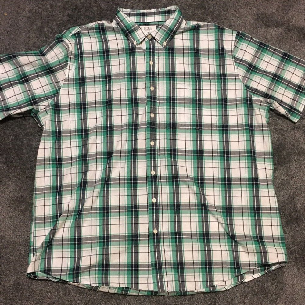 Croft & Barrow Green Plaid Mens XXL Button Down Mixed Fabric Casual/Dress Shirt